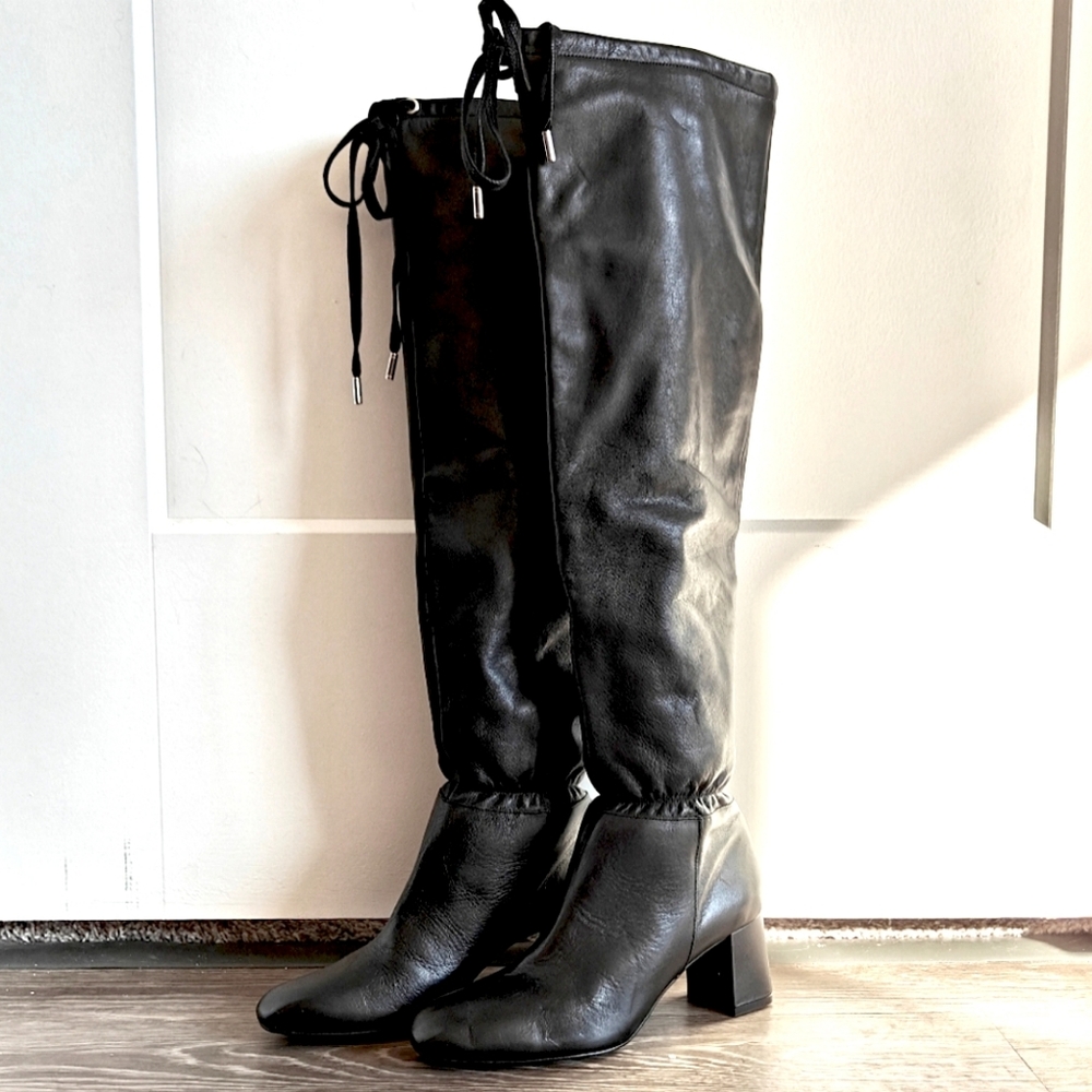 NWT Zara Leather Drawstring Knee Boots